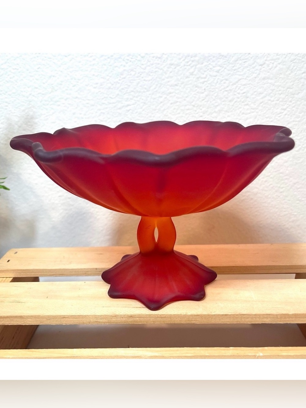 Westmoreland Amberina Satin Glass Lotus Pedestal Compote Dish Candy Bowl | EUC
